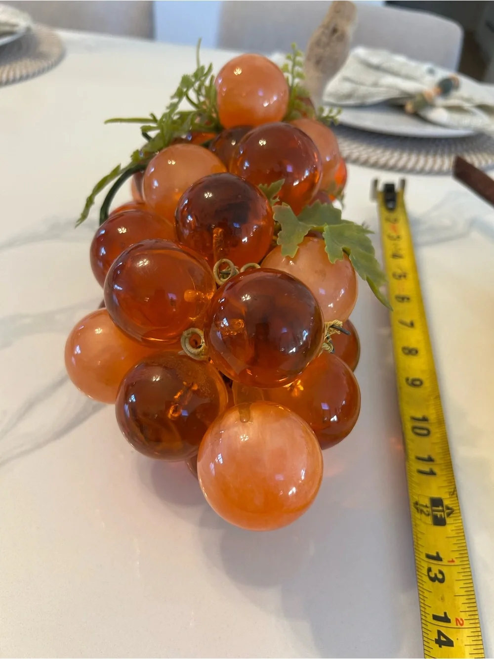 Vintage Large Lucite W/ Driftwood Orange Grape Cluster - 13”